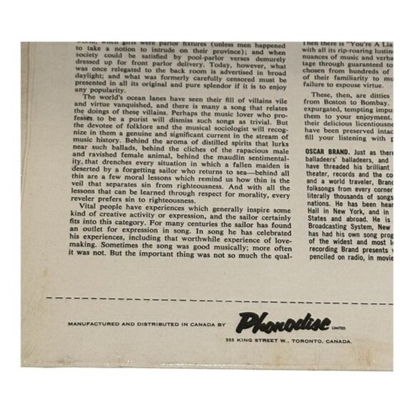 Oscar Brand And Dave Sear Old Time Bawdy Sea Shanties Vinyl LP - Picture 7 of 8